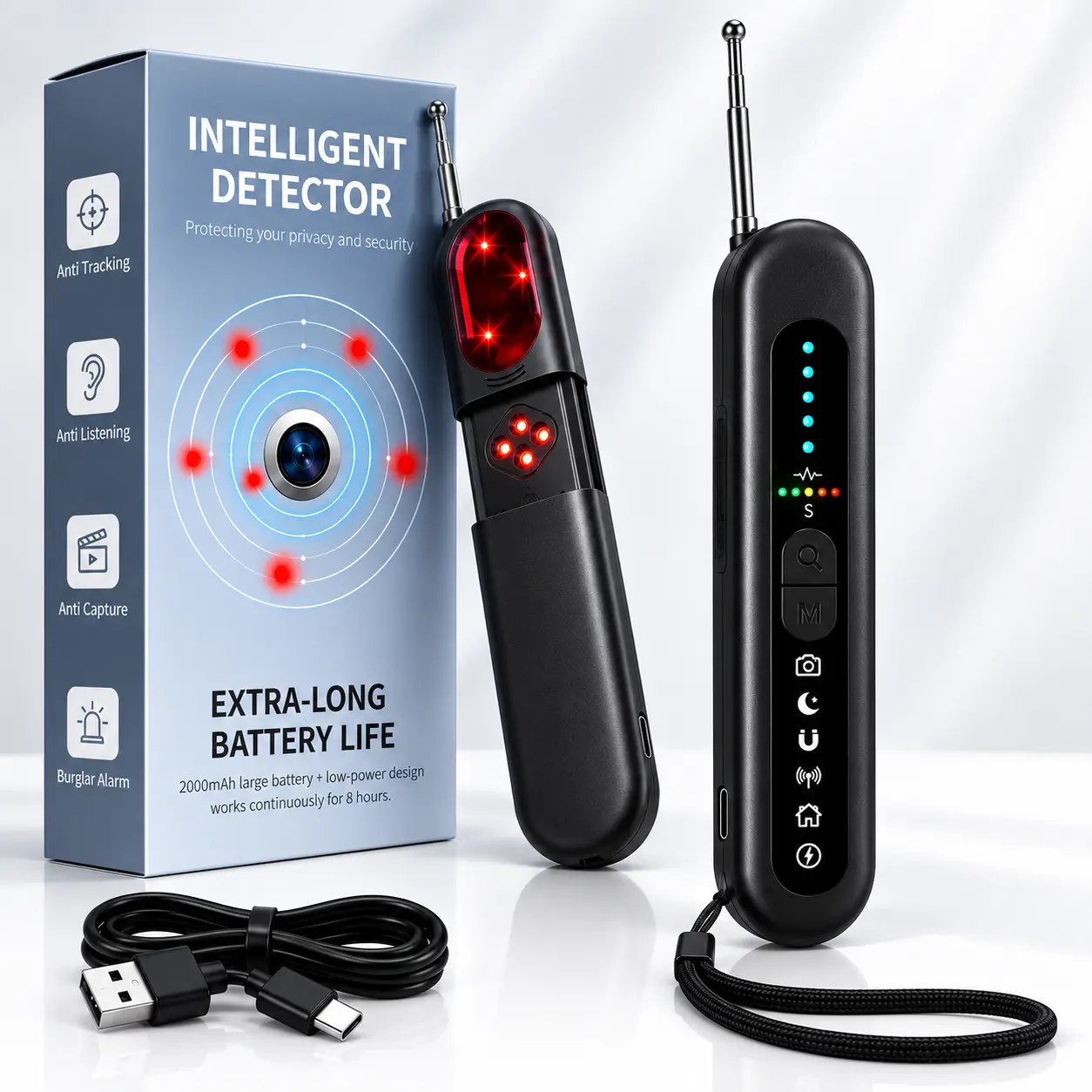 9-in-1 AI Hidden Camera Detector with Chip - Anti-Spy Bug Detector, RF Signal Scanner, GPS Tracker Finder - Portable Safety Protection Guard with Infrared Lens Finder, AI Auto-Scan for Travel, Hotels