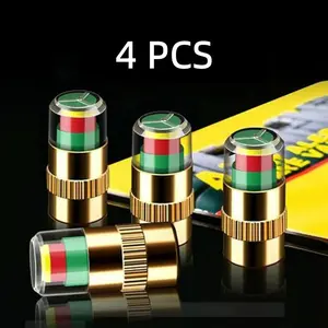 4PCS Automotive Pressure Monitor Valve Caps - For Mid-Duty, Compact & Motorcycles, Bicycles - Compatible with Tire Pressure Monitoring (Copper Core)