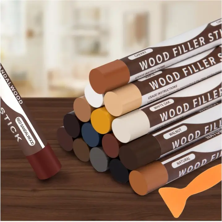 16-Color Wood Repair Crayons - Filler Stick Wood Fill, Easy-Apply Formula, Natural & Gray Shades, No Expertise Required, Scratch Fix Tool for Red Oak, Bamboo Yellow, Black, White Oak, Teak Surfaces (Furniture, Floors, Cabinets)