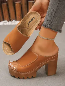 Women's New Retro Thick Sole Fish Mouth Sandals, Chunky Heel Waterproof Platform Slip-On High Heeled Mules, Outdoor Wear Comfortable Shoes