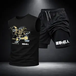 Men’s Black Workout Set Sleeveless Tank Top & Sports Shorts 2-Piece Gym Outfit