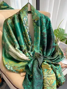 Landscape Print Silk Scarf, Fashionable Soft Lightweight Shawl for Women & Girls, Elegant All-match Fashion Accessories for Daily Wear