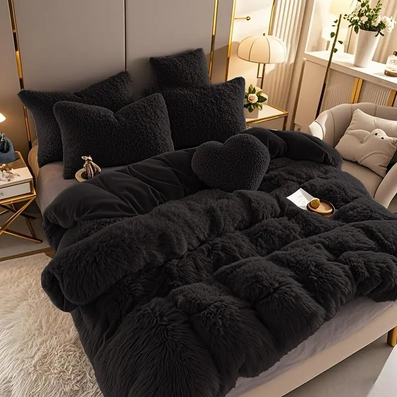 4pcs Soft Fluffy Bedding Set Comforter Set: 2 Pillowcases, 1 Duvet Cover & 1 Bed Sheet, Ideal for Cozy Comfort(QUEEN, KING SIZE) | Inner NOT Included 4pcs Soft Fluffy Bedding Set Comforter Set: 2 Pillowcases, 1 Duvet Cover & 1 Bed Sheet, Ideal for Cozy Comfort(QUEEN, KING SIZE) | Inner NOT Included