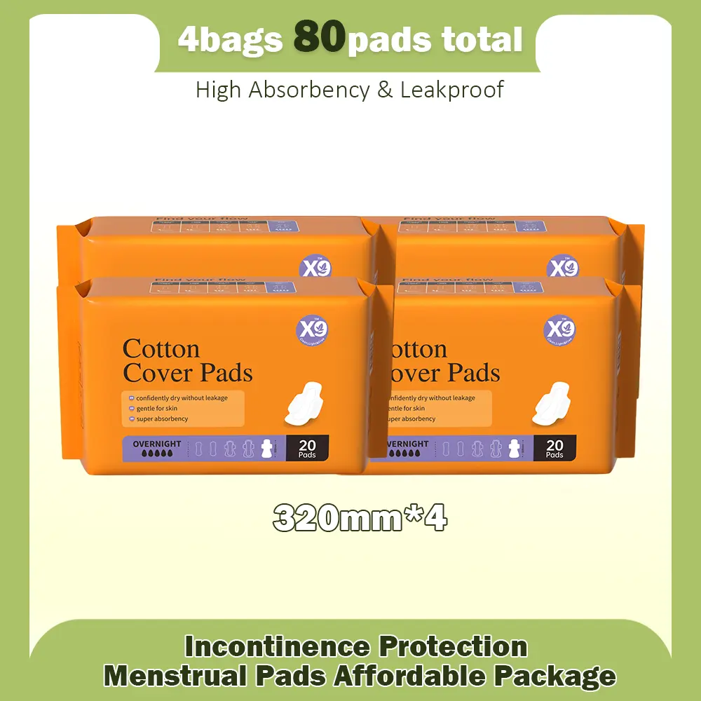 X9 Organic Cotton Feminine Day Pads with Wings, High Absorbency Unscented Leakproof Fit, Fragrance-Free for Sensitive Skin, 4-Bag Multi-Pack, Non-Woven Fabric