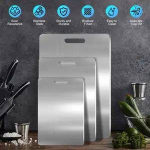 3pcs Premium Stainless Steel Cutting Board Set- Durable, Easy to Clean, Kitchen Ready, Space-Saving, Rust-Resistant, and BPA-Free, Safe for Food Preparation