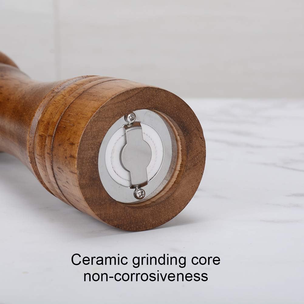 2-Piece 8-Inch Oak Wood Rustic Kitchen Salt and Pepper Grinder Set - Adjustable Ceramic Rotor Mill, Coarse-to-Fine Settings, Cover-Included for BBQ Use 2-Piece 8-Inch Oak Wood Rustic Kitchen Salt and Pepper Grinder Set - Adjustable Ceramic Rotor Mill, Coarse-to-Fine Settings, Cover-Included for BBQ Use