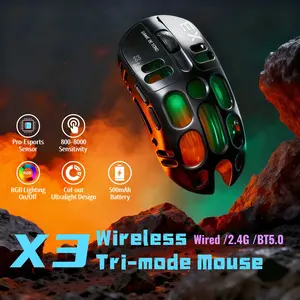 T-WOLF X3 Tri-Mode Wireless Gaming Mouse – Ultralight Honeycomb Design, Pro Sensor, RGB Lighting, Work & Game Ready – Black