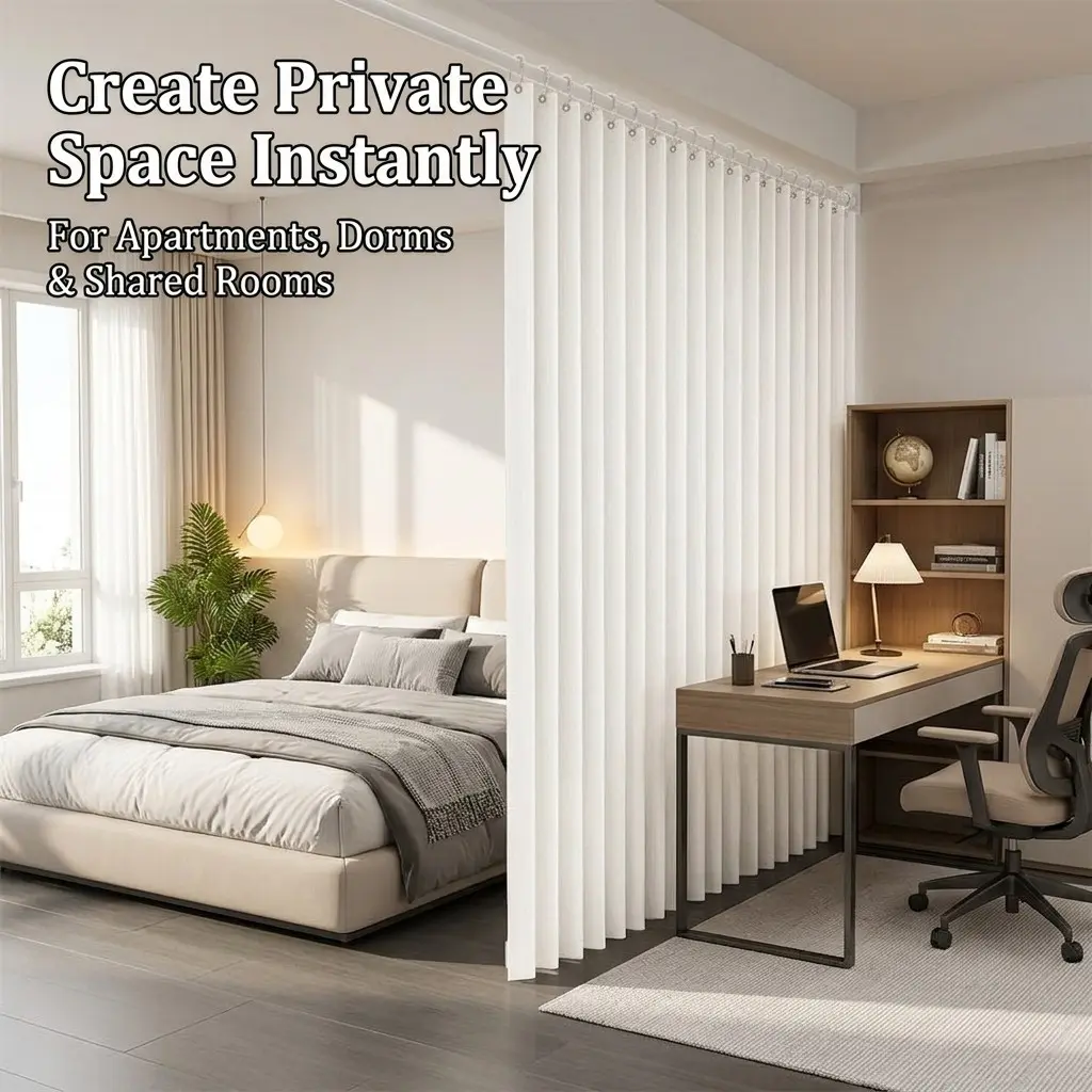 Divider Curtain Semi Sheer Privacy Curtain for Bedroom, Apartment, Dorm, Studio & Shared Space, Curtain Panels - No Rod Included, Ready Made Curtains, Home Decoration Curtain