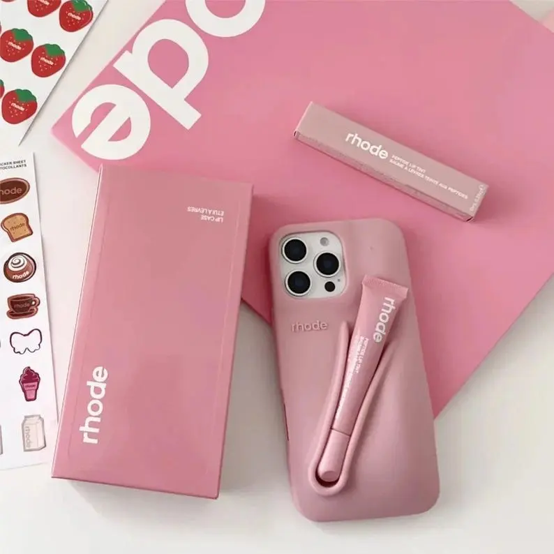 Phonecase With Lip Balm Case for iPhone 15 14 13 17 Pro Max - Silicone Phone Cover with Tint Holder - Aesthetic "It Girl" Makeup Grip Case