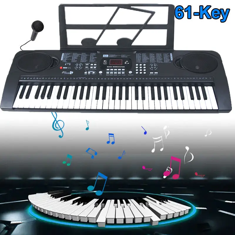 61 keys Keyboard Piano, Electronic Digital Piano With Built-In Speaker Microphone, Sheet Stand and Power Supply, Portable Piano Keyboard Gift Teaching for Beginners
