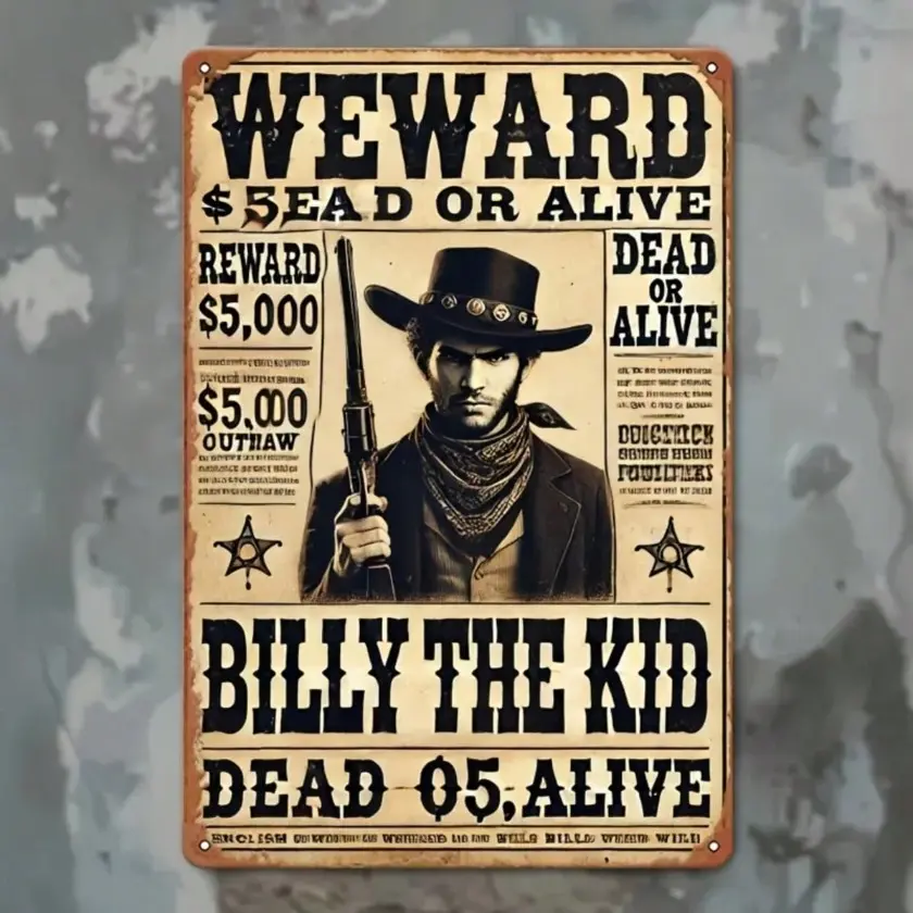 Vintage Western Wanted Poster Aluminum Wall Art With 5000 Dollar Reward Theme Decor For Bar Cafe Home
