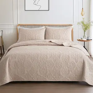 Whale Flotilla Soft Queen Quilt Bedding Set for All Seasons, Vintage Damask Ultrasonic Full Size Quilts Set, Lightweight Reversible Bedspread, Coverlet, Bed Cover with 2 Pillow Shams, soft microfiber home bedroom