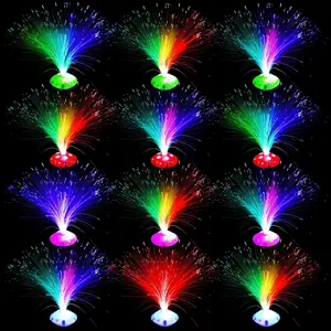 12 Pcs Fiber Optic Lamp Multicolored Centerpiece Optic Lights Battery Powered with Cone Base Illuminated Crystals for Room Wedding Holiday Tables Disco Party