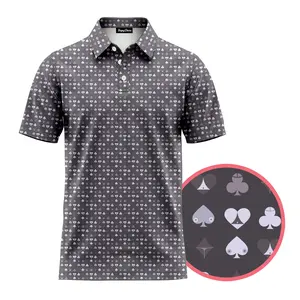 [Ship From US] Men’s Casino Card Suit Golf Polo Shirt Gray All Over Print Performance Polo Poker Spade Heart Club Diamond Graphic Casual Vegas Style Collared Shirt Breathable Stretch Short Sleeve Golf Tee Gambler Gift Athletic Summer Outfit for Men