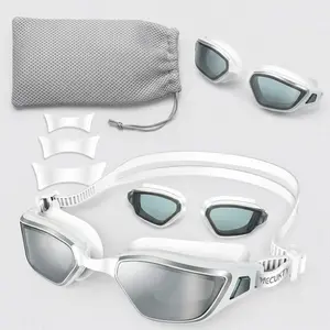 【Vecukty】See Clear, Swim Better – White Anti-Fog Swim Goggles, Leak-Proof, Stylish for Pool & Open Water