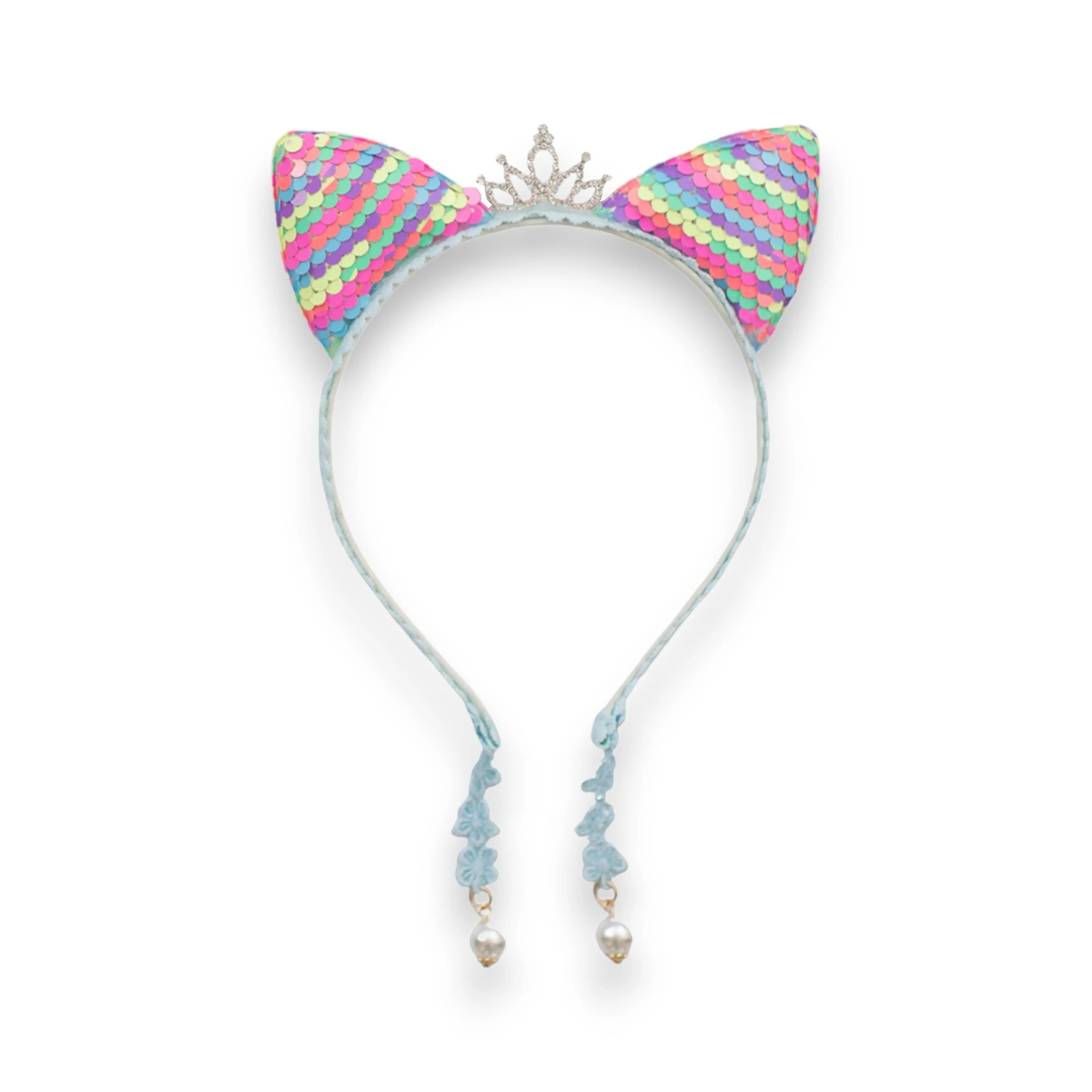 Girls' Glitter Sequin Cat Ears Headband with Pearl Earring Pendants