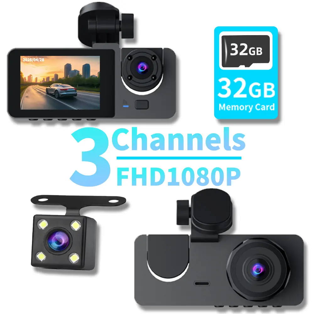2/3 Channel Car Dash Cam,1080P Car DVR with 32GB Memory Card，Car Video Surveillance with Night Vision，24/7Parking Mode Car DVR Hd Screen Front Rear Left And Right dashcam