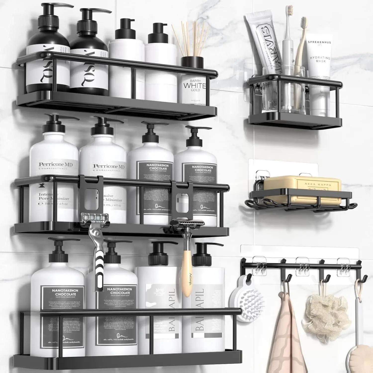 Shower Caddy, 100% Rustproof Shelves for Inside Shower, No Drilling Bathroom Organizers and Storage, 6 Pack Large Capacity Bathroom Caddy for Kitchen & Home Decor