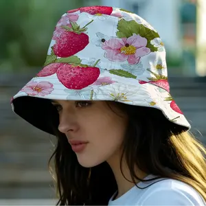 1 top Pink strawberry Printed fishing hat, casual and stylish, unisex for summer sun protection, perfect for the beach and outdoor adventures, travel hat, beach hat, hip-hop sun protection.