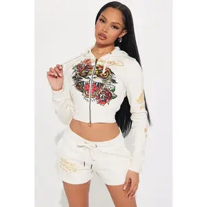 Ed Hardy Tiger Head Zip Front Hoodie - Ivory J