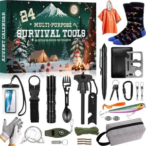 Survival Kit Advent Calendar 2025 Adult Men, Advent Calendar 2025 Adults Men Teen Boys with Emergency Survival Gear Tools Fishing Kit 24 Days Christmas Countdown Calendars Xmas Gifts for Adventure