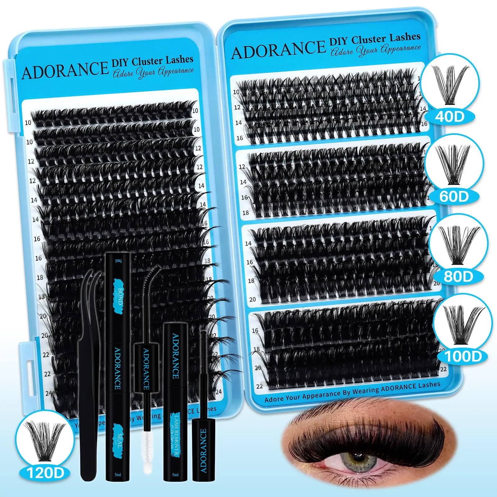 Mixed Length Cluster Lashes Kit, 1 Set Soft and Comfortable False Eyelashes with Glue & Remover and, At Home Makeup, Eye Makeup Accessories, Cosmetic, Eyelash Tools, DIY Eyelash Clusters, Eyelash Extensions Kit
