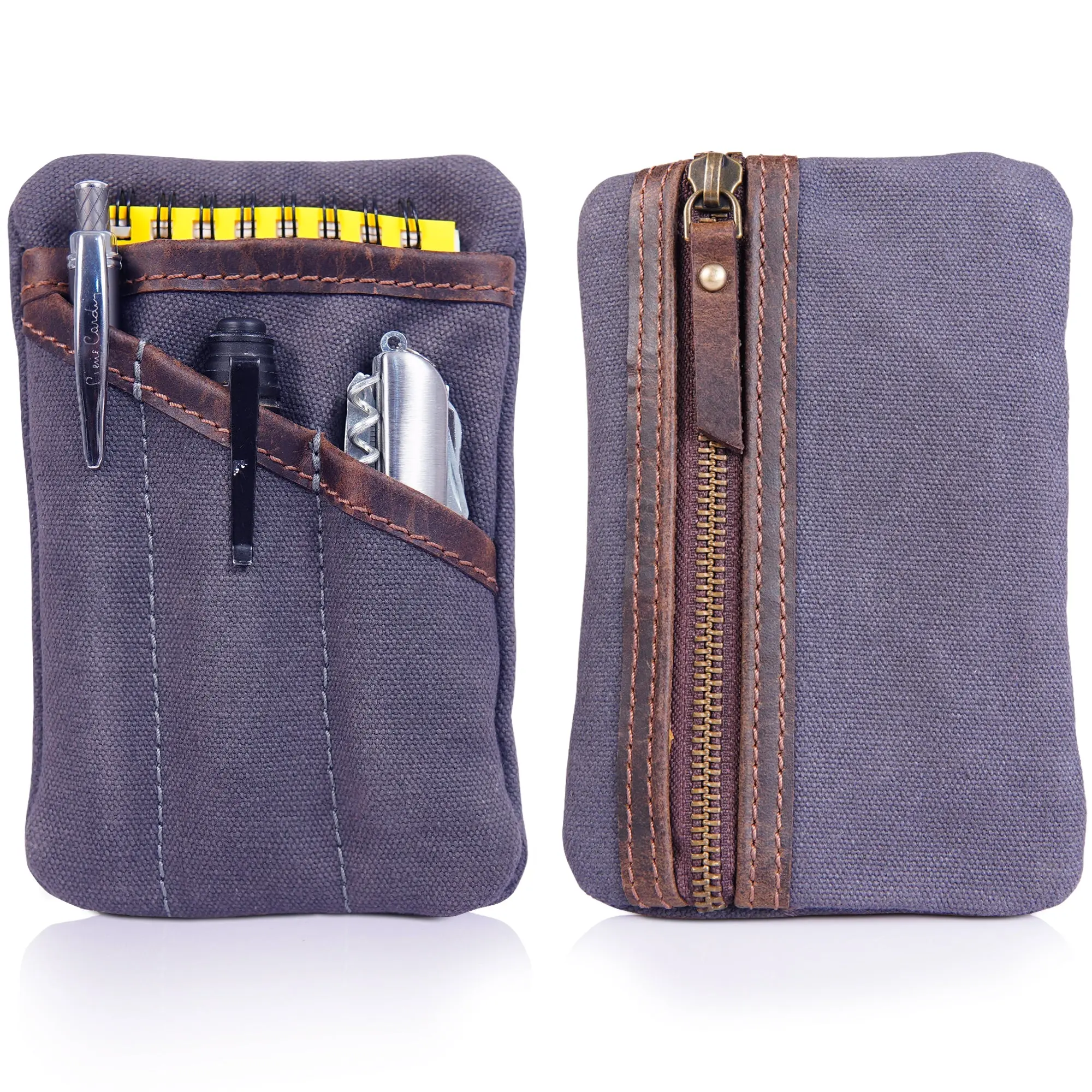 RAWHYD Waxed Canvas EDC Pocket Organizer with zipper pouch (6” x 4” x .5”)