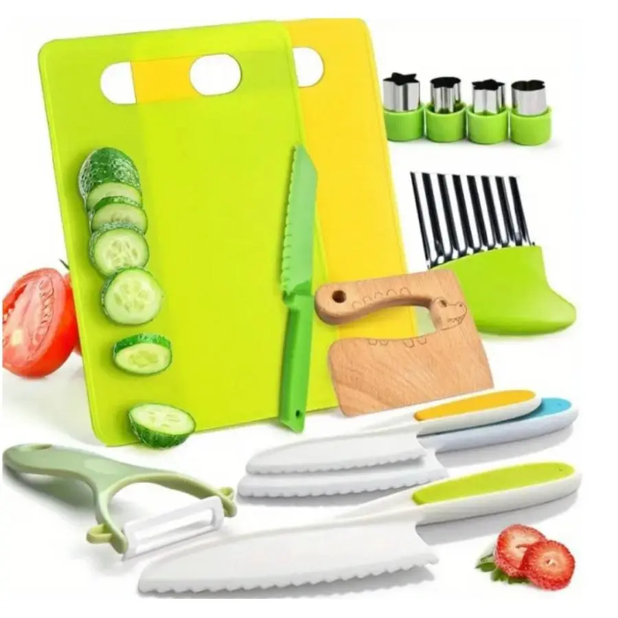 Children's Kitchen Tool Set, 13pcs/set Including Knife, Peeler, Cutter, Cutting Board and Baking Embossing Tools, Kitchen Utensils & Gadgets, Pretend Play Kitchen Accessories Miniature Cooking Set, Toddler Cooking Playset
