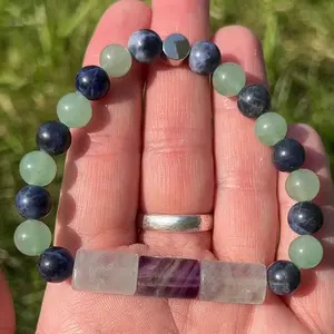 Rainbow Flourite, Green Aventurine and Sodalite Crystal Bracelet