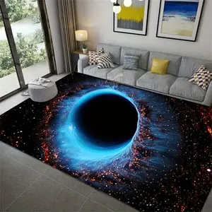 2D Black Hole Galaxy Area Rug for Living Room Bedroom, Cosmic Starry Sky Non-Slip Washable Large Floor Carpet Home Decor