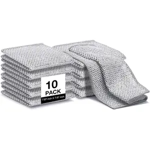 10 Pcs Non-Scratch Wire Dishcloth - Safely Scrub Burnt Pots & Pans Without Damage. Reusable Steel Scrubber Works Wet/Dry. Ditch Sponges For Good! #KitchenHack #CleanTok
