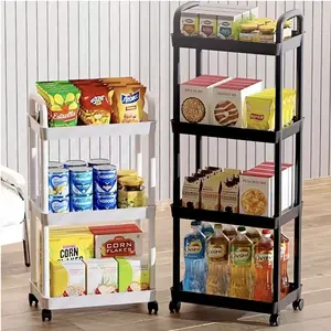 4-Tier Black & White Rolling Storage Cart With Wheels –  Plastic Organizer For Bedroom, Kitchen, Bathroom & Office | Mobile Shelf For Books, Snacks, Cosmetics & Tools Home Organization Essential For Renters, Students & Minimalists