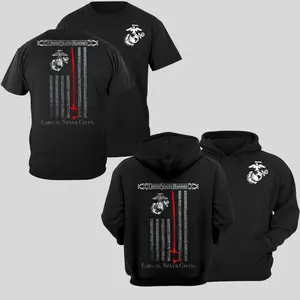US Marines T-Shirt & Hoodie with Eagle Globe Anchor Red Sword Graphic Patriotic Military 2 Sides Long Sleeve Unisex Fashion