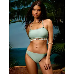 Cider Halter Neckline Shell Tassel Hem Tube top Bikini Set SwimWeek