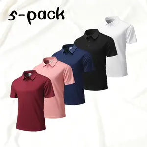 Men’s Business Casual Polo Shirt Set, Five-Piece Breathable Short-Sleeve Collared T‑Shirt Collection in Multiple Colors