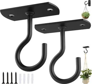 Ceiling Hooks for Hanging Plants 2Pack 2.5in,Wall Plant Hooks for Plants,Lights,Planters,Lanterns,Hanging Bird Feeders,Wind Chimes,Indoor&Outdoor Decoration Black