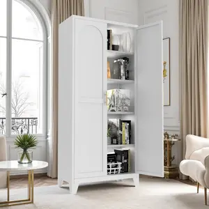Large Storage Steel Cabinet with Adjustable Shelves, Multifunctional Metal Wardrobe for Bedroom/Office/Kitchen, Space-Saving Design, Easy Assembly & Easy Clean Surface