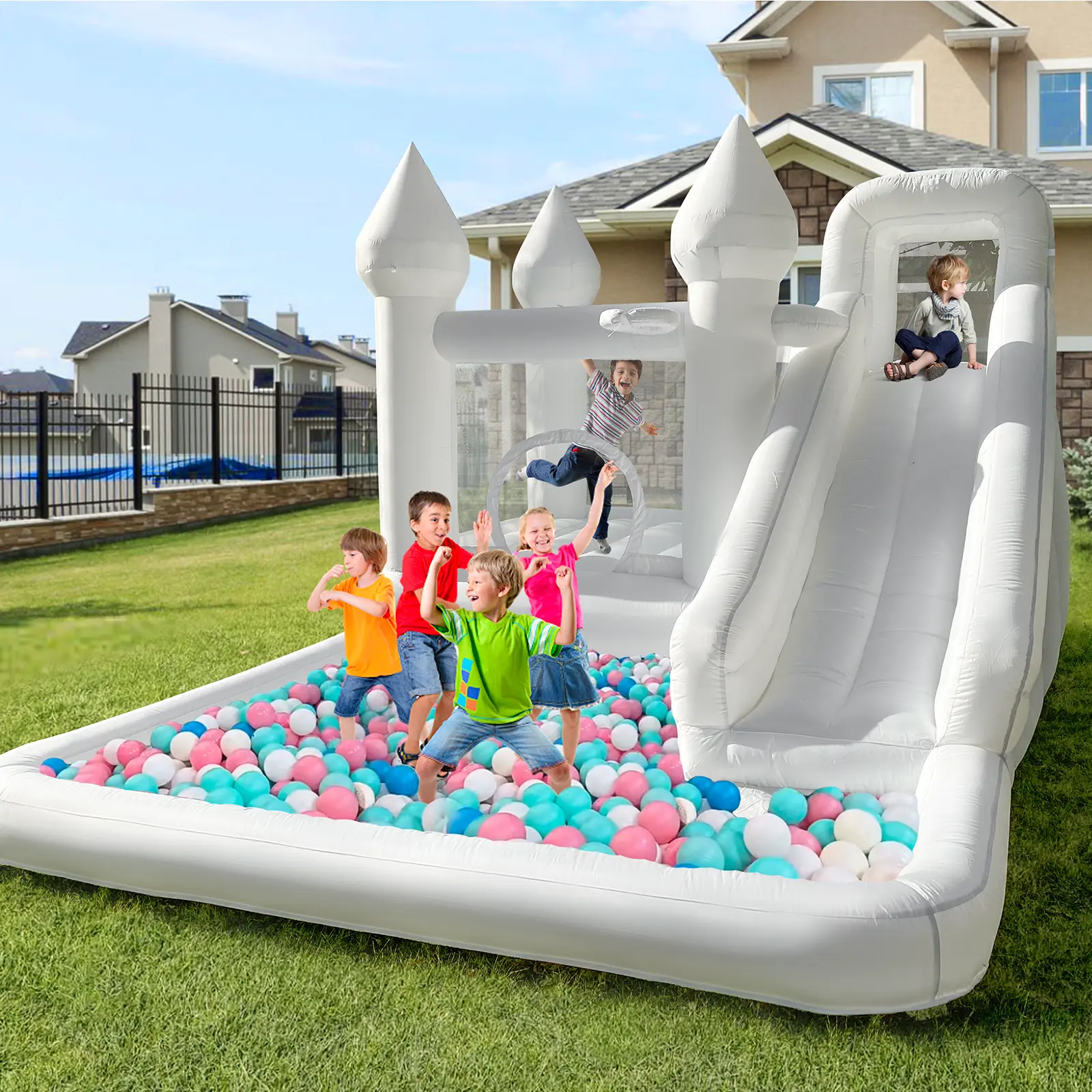 4M Oxford Kids Inflatable Bouncy Castle - Outdoor Play Equipment, Ball Pit Pool, Halloween Party Decoration