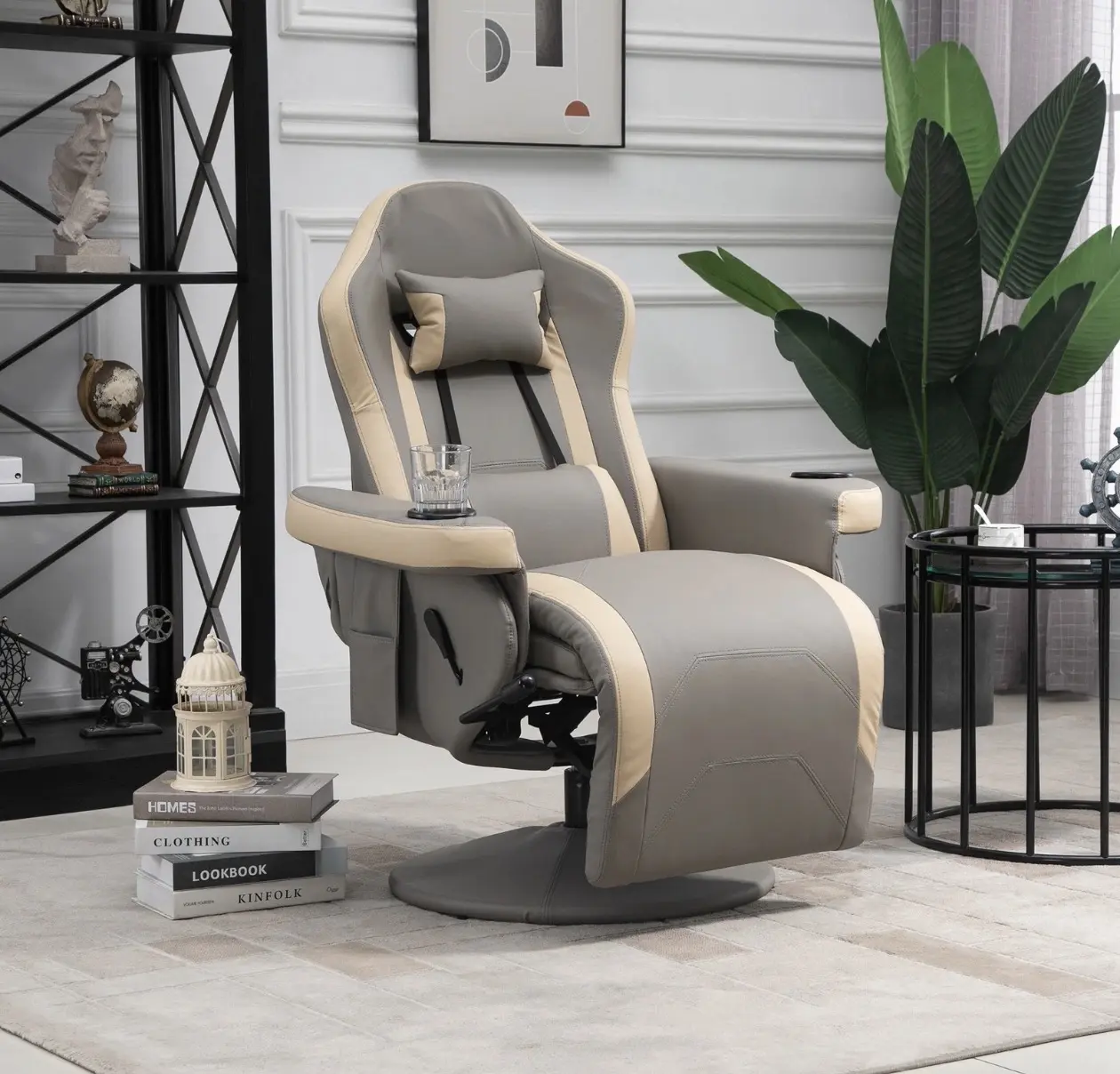 Manual Recliner Armchair PU Sofa Chair w/ Adjustable Leg Rest & 135° Reclining