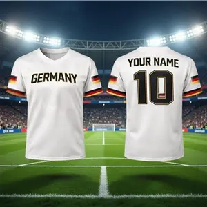 [Custom Name] Personalized Germany Soccer Jersey, Custom Name & Number Football Shirt, Germany Fan Apparel, White Black Gold Sports Jersey, German Pride Supporter Tee, Unisex Game Day Outfit, Gift For Germany Soccer Fans