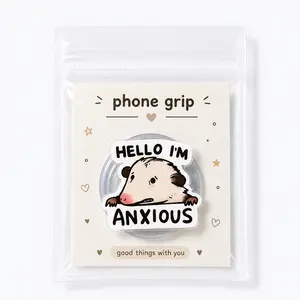 Hello I'm Anxious Possum Phone Grip Funny Anxiety Meme Phone Holder Magnetic Phone Stand Mental Health Humor Gift Accessory