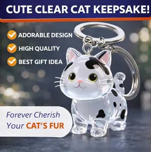 Cat Hair Keepsake Keychain Transparent Acrylic Pendant, Pet Loss Memory Gift for Cat Mom, Cute Cat Shape Keyring