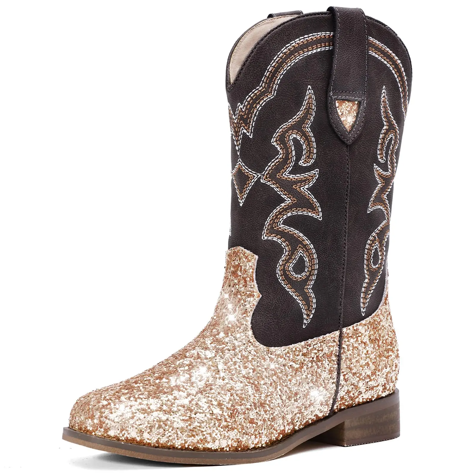 Pasuvo Toddler Girls' Sparkle Glitter Cowboy Boots - Western Mid Calf Riding Shoes for Little & Big Kids | Stylish Cowgirl Boots