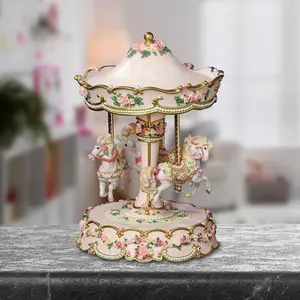 Adorable 18 Note Hearts and Roses 3 Horse Musical Carousel