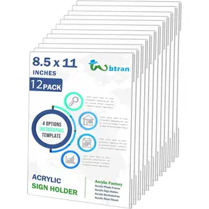 Sign Holder 8.5 x 11 Wall Mount, Clear Plastic Paper Sign Display with Tape, No Drilling  Wall Frame for Office, , Store, Restaurant (12 Pack)