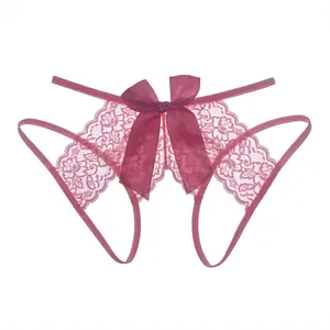 Women's Large Size Bow Lace Panties with Thin Straps, Soft and Comfortable Breathable Floral Fit, Minimalist Design Nylon Womenswear