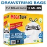 150-Count 13gal Scented Lemon Mint Trashbags, Boxed, Deodorizing Odor Control, Puncture-Resistant, Non-Tear, Easy-Use Drawstring for Kitchen Home Care Supplies
