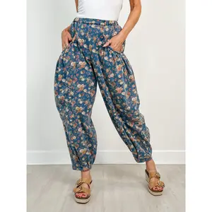 Elastic Waistband Floral Denim Harlem Joggers