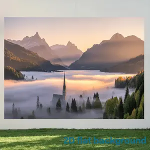 2D Flat, 1pc Church in Foggy Valley Scenic Backdrop - Elegant 2D Flat Church Banner Suitable for Weddings, Birthdays, Christmas, Thanksgiving - Easy Install & Year-Round for Parties, Events, Photo Backgrounds, 2D
