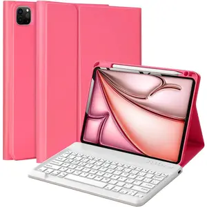 Keyboard Case for iPad Air 13 (M4, 2026/M3, 2025/M2, 2024) & iPad Pro 12.9 inch 6th/5th/4th/3rd Gen - Rechargeable,  Detachable  Keyboard,  Folio Cover with Pencil Holder - Red